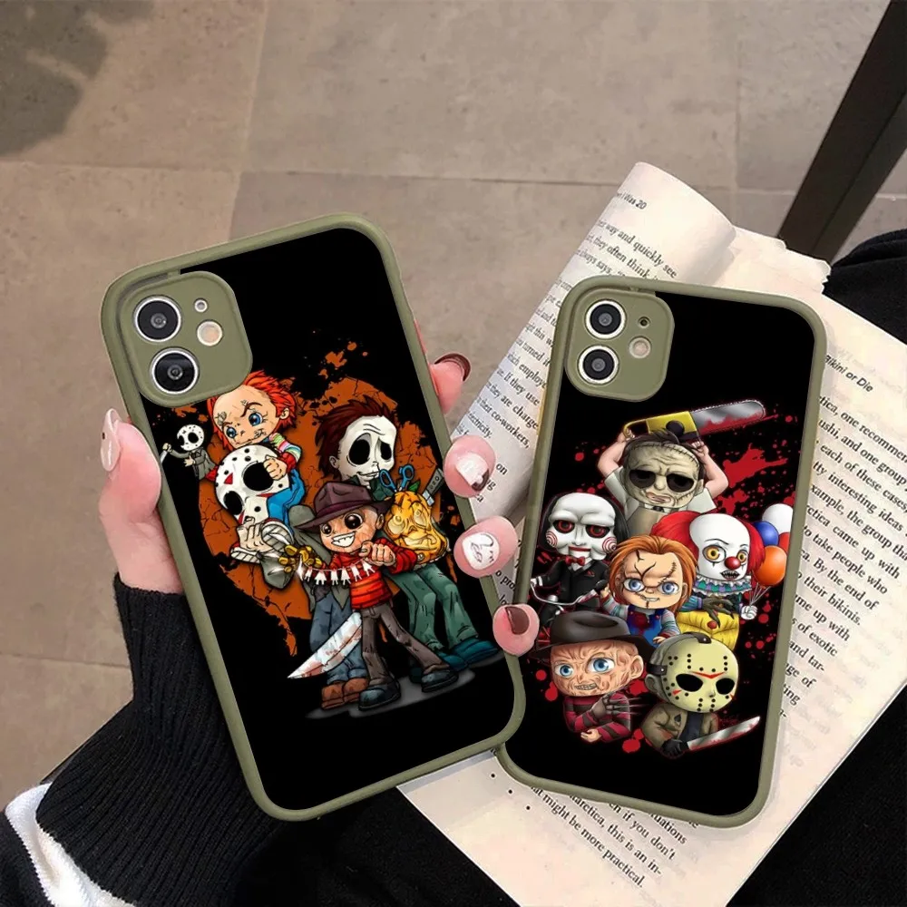 z maską na twarz Straszny horror do iPhoneɺ 14 11 12 13 Mini Pro Max 8 7 Plus X XR XS MAX Półprzezroczysty matowy pokrowiec