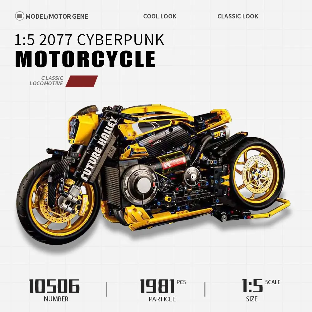 

Technical 1:5 Punk Motorcycle Motorbike Locomotive 10506 Moc High Tech Modular Bricks Model Building Blocks Toy 1981pcs