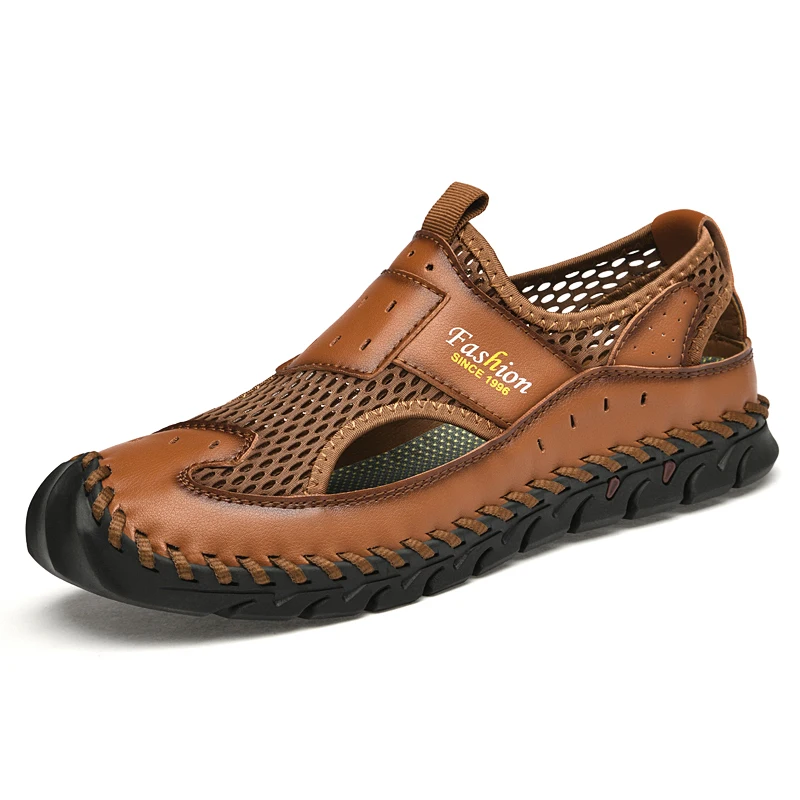 

Plush Size 38-48 Men Genuine Leather Sandals Summer Male Casual Sneakers Outdoor Beach Shoes Comfortable Anti-slip Youth Shoes