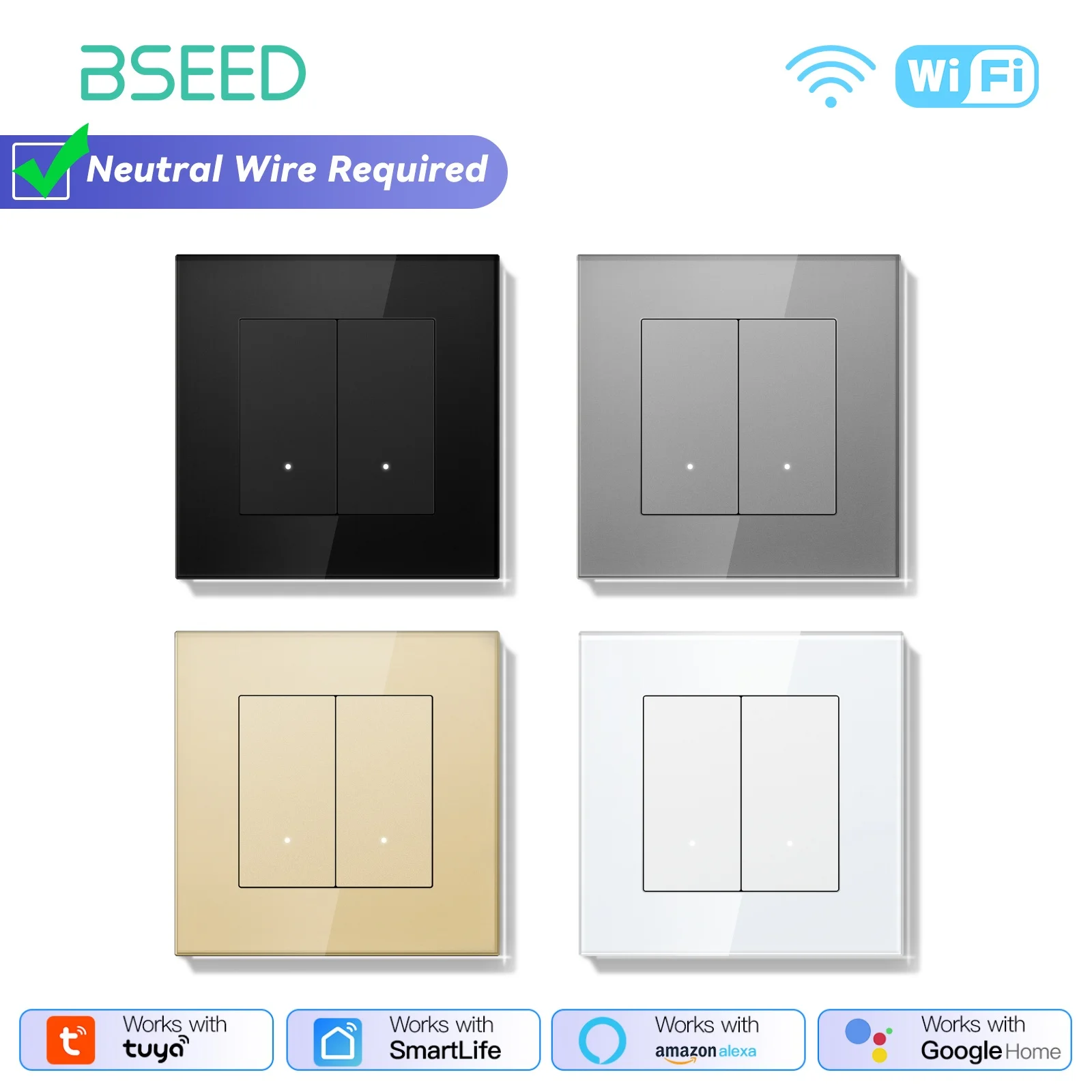 

Умные выключатели BSEED Series 1/2/3/4Gang с желтой подсветкой