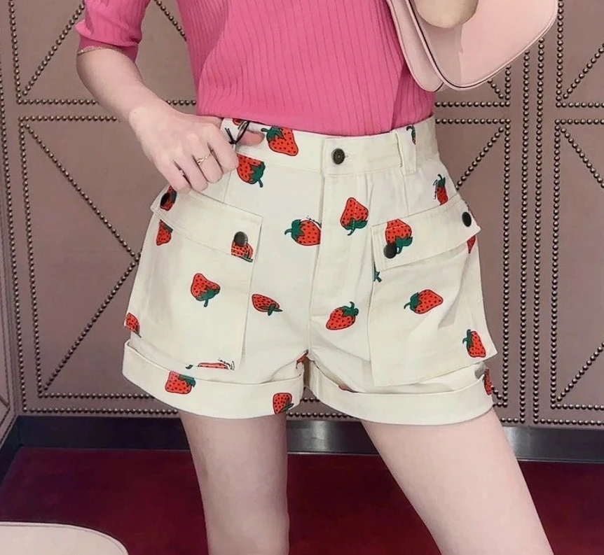 

152291 модные классические модные роскошные дизайнерские ранние осенние новые повседневные женские шорты-карго с клубничным принтом G1