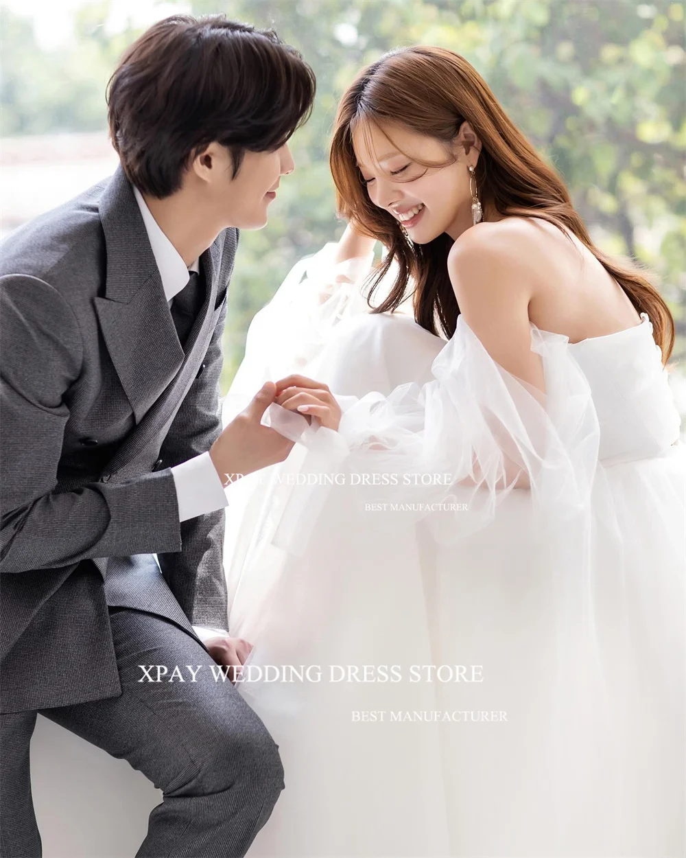 XPAY Милая Корея Свадебные платья трапециевидной формы из тюля с длинными пышными