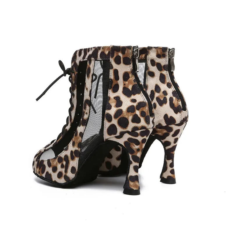 SWDZM Women Latin Dance Shoes Jazz Tango Dance Shoes for Ladies Leopard High Heels Salsa Dancing New Ballroom Boots Indoor