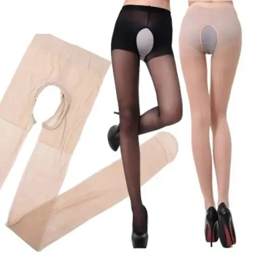 New Women Sexy Lingerie Open Crotch Shiny Pantyhose Crotchless Sheer Stockings Bodysuit Women Exotic Apparel Tights Women