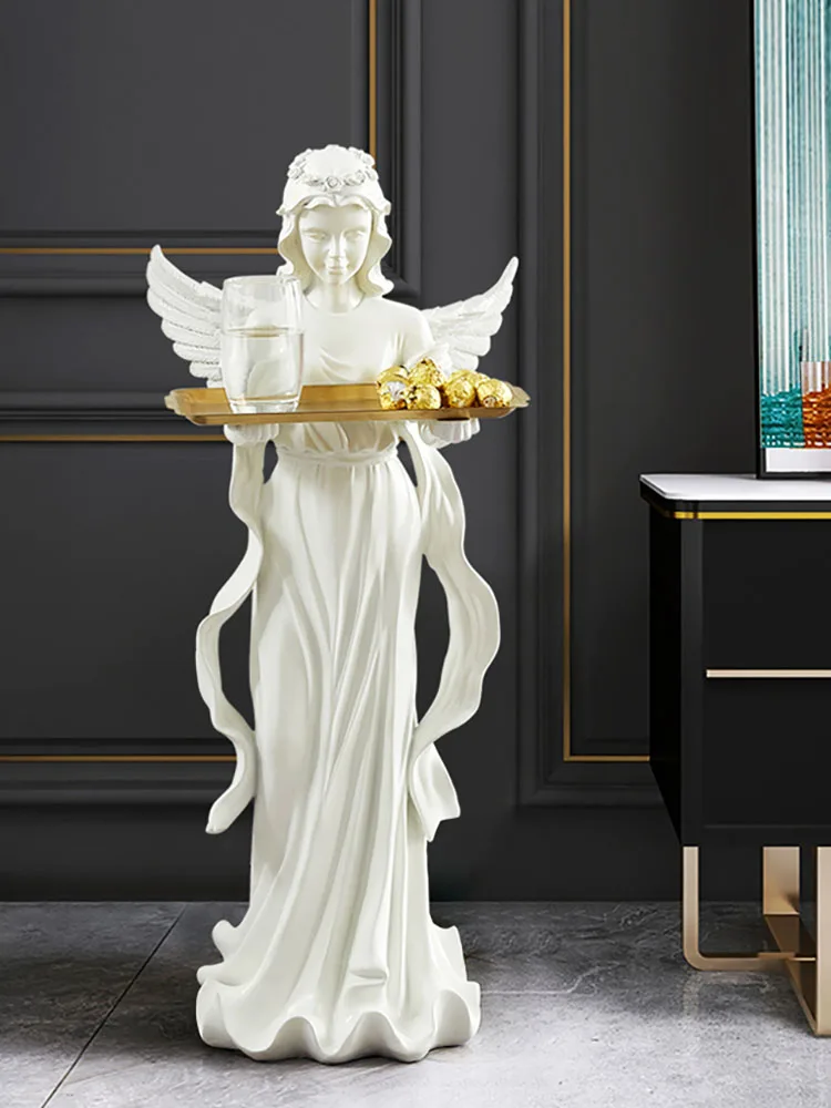 

Home Decor Nordic Style Angel Girl Welcome Statue Ornament Living Room Large Floor Womans Table Housewarming Gift Art Figurines