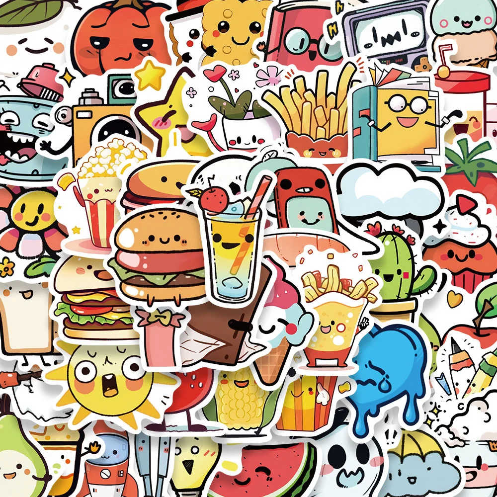 

10/30/50PCS New Food Sticker Pack Cartoon Creative Animation Kids Computer Luggage Table Chair Decoration Waterproof Wholesale