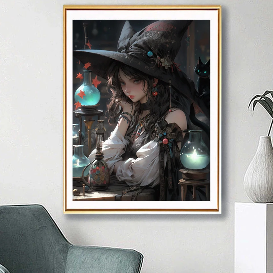 5D алмазная живопись &quotсделай сам&quot кот Ведьма полная круглая вышивка крестиком