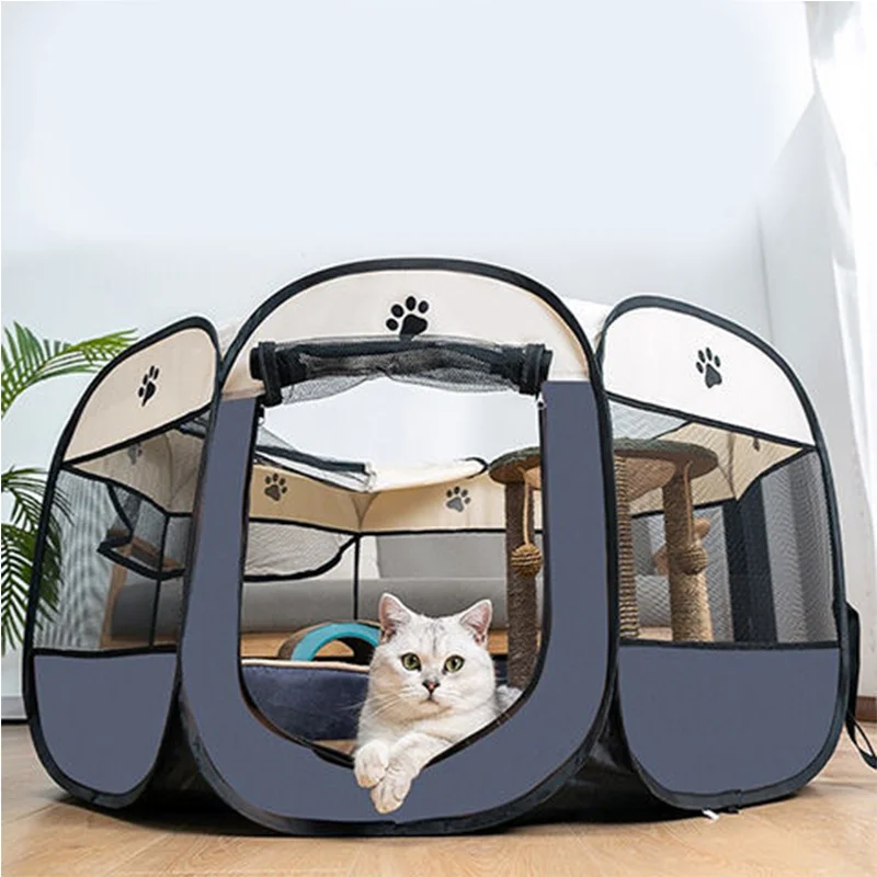 Portable Folding Pet Tent Dog House Octagonal Cage for Cat Tent Playpen Puppy Kennel Easy Operation Fence Outdoor Big Dogs House