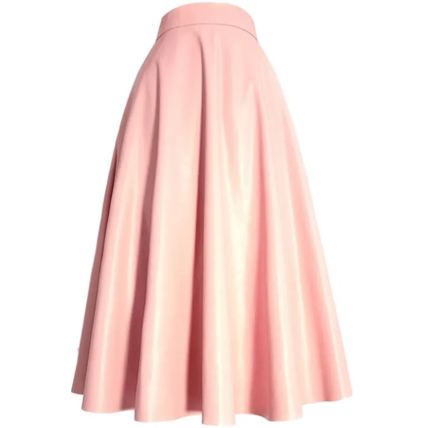 Retro Spring Autumn Faux Leather Ball Gown PU Skirt Women High Waist Party Princess Soild Color