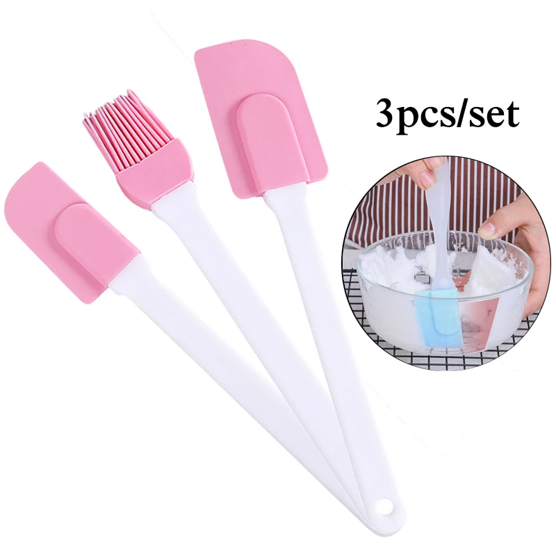 

3pcs Food Grade Non-Stick Butter Cooking Silicone Spatula Set Cake Cream Scraper Cookie Pastry Kitchen Baking Bakery Tools
