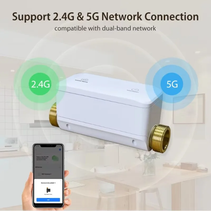Фото Умный Wi-Fi клапан Haozee с автоматическим отключением и датчиком протечек воды для защиты вашего дома от утечек №4