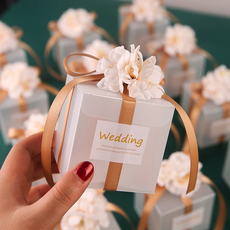 

10-50pcs European Wedding Box Transparent Gift Bags Artificial Flower Ribbon Bridal Shower Birthday Party Wedding Return Favor