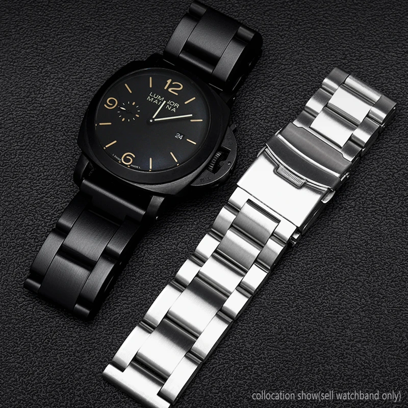 

For Panerai Breitling Watchband Solid Thickening 5.5mm Stainless Steel Silver black 22 24mm 26m Metal Strap Wrist Watch Bracelet