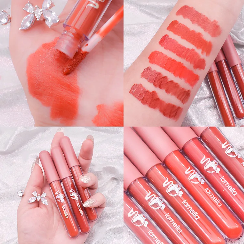 

6 Colors Moisturizing Lip Gloss Sexy Red Velvet Liquid Lipsticks Long Lasting Non Stick Cup Lip Tint Pigment Makeup Cosmetic