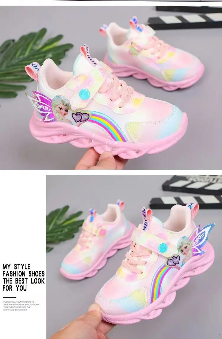 2023 Girls New Lovely Cartoon Sneakers Children Baby Spring Mesh LED Luminous Sports Shoes Infantil Winter Warm Light Up Shoe