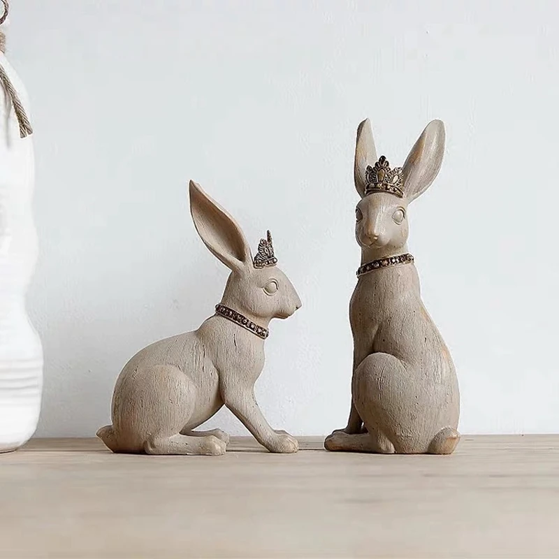

Retro hand-painted palace crown rabbit ornaments country pastoral Bunny home decoration crafts