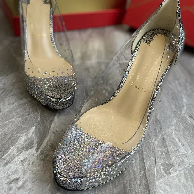 Женские туфли на высоком каблуке 0-12 см с кристаллами