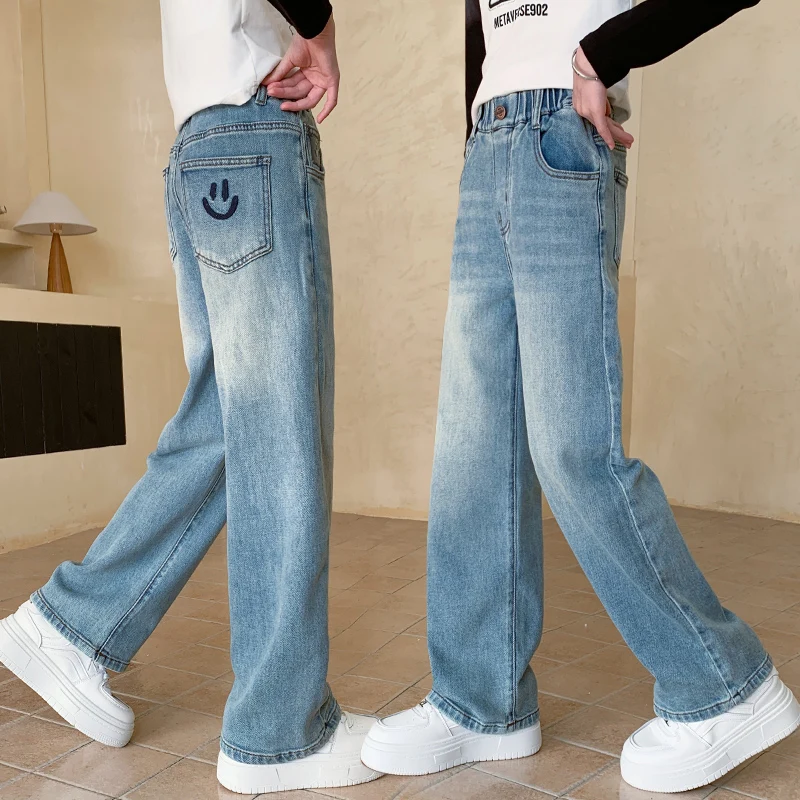 Джинсы с широкими штанинами для девочек 8-14 лет