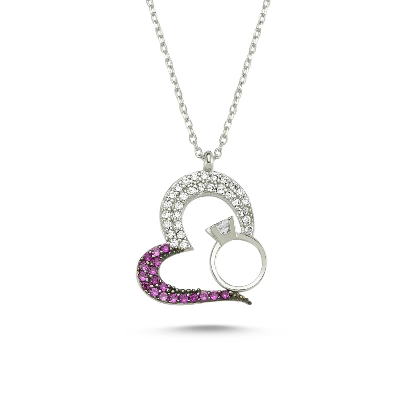 

Silver 925 Sterling Heart Zircon Engagement Necklace