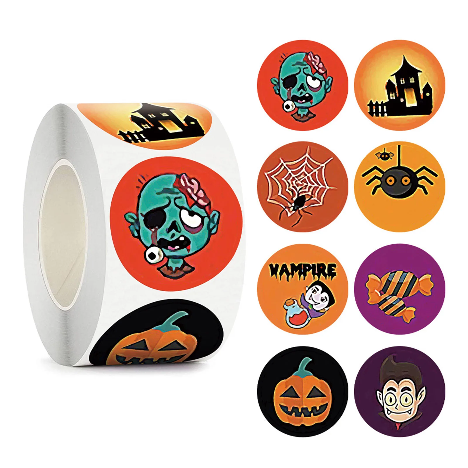

500Pcs Halloween Character Stickers Self Adhesive Sticker Roll Labels for Envelope Card Gift Box Decorative Festive Party Favor