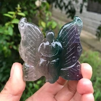 rare natural colored fluorite hand carving and polishing polished crystal fluorite butterfly heal