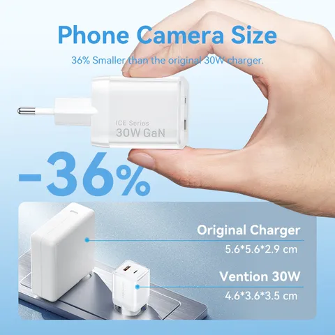 Зарядное устройство Vention 30 Вт GaN, вилка стандарта ЕС, США, PD QC3.0, USB Type C, быстрое зарядное устройство для iPhone 17 16 15 14 Pro Max, зарядное устройство для ноутбука и телефона