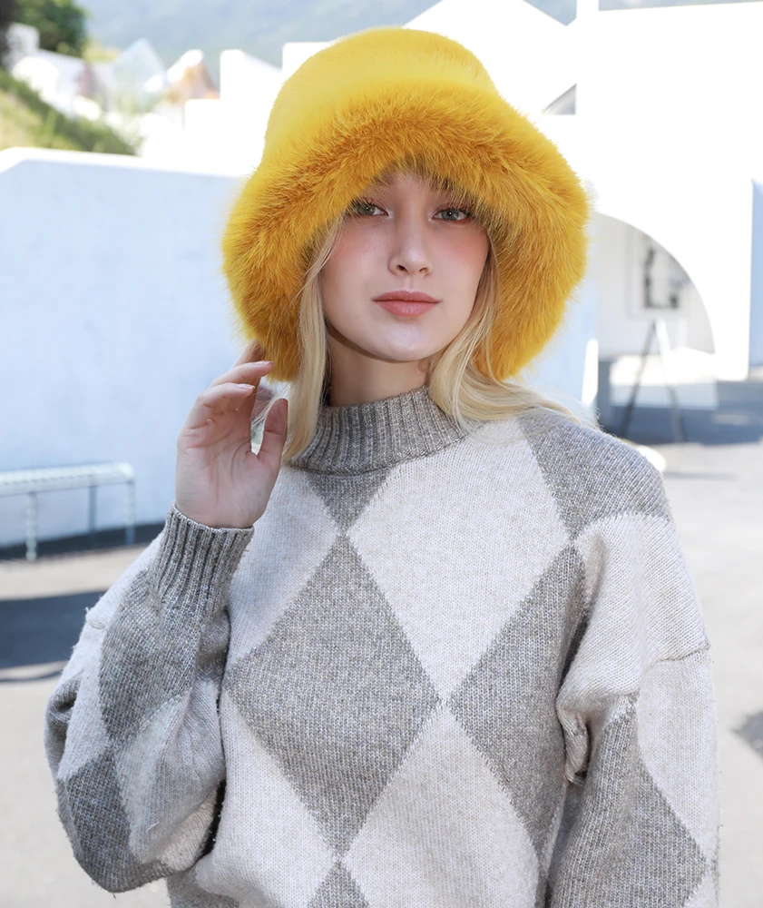 

Faux Fur Bucket Hat Winter Warm Furry Hats for Women Lady Thicken Bob Panama Outdoor Fisherman Hats Caps Girls