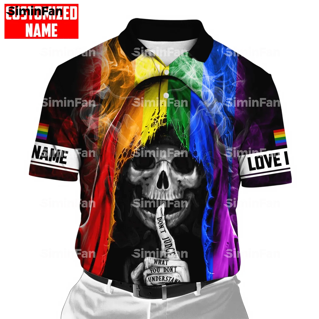 

LGBT SKULL PRIDE RAINBOW DON'T JUDGE 3D Full Printed Polo Shirts Tennis Tshirt Men Female Top Summer Tee Unisex Streetwear 01