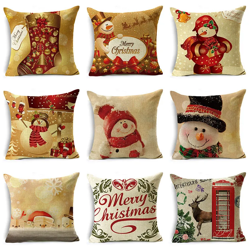 

Christmas Themed Snowman Christmas Tree Pattern Print Pillowcase Decorative Sofa Bedroom Cushion Cover 40cm/45cm and 50cm