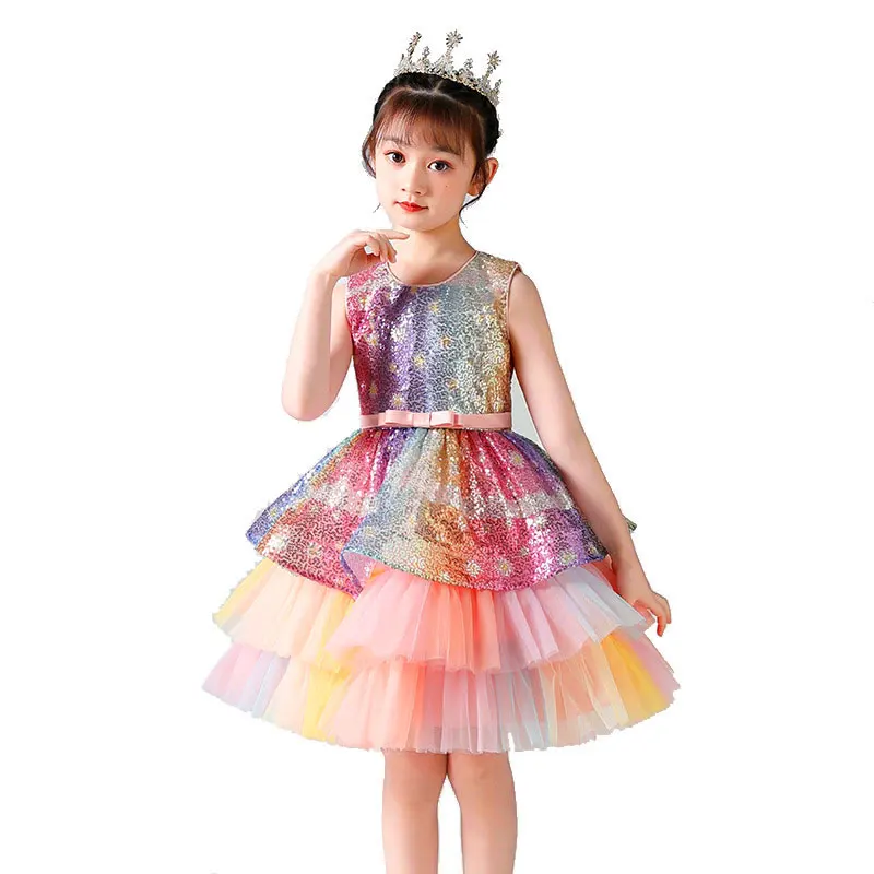 

Платье принцессы с блестками для маленьких девочек многослойное Пышное Платье без рукавов для маленьких девочек блестящее Тюлевое платье ...