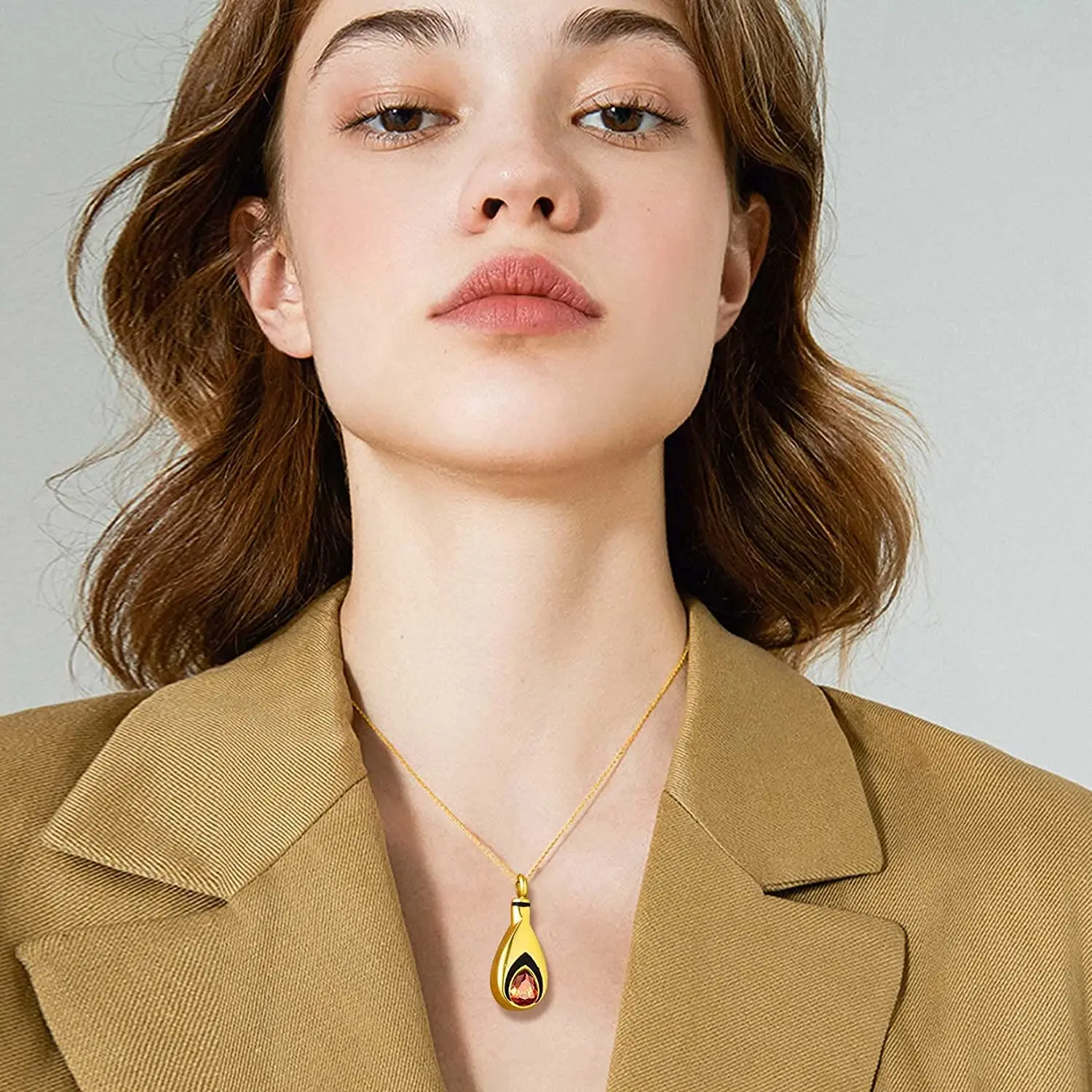 U7 Stainless Steel Teardop Birthstone Necklace Gold Black Color Memorrial Container Pendant Necklace for Urn Ashes Oil Keepsakes