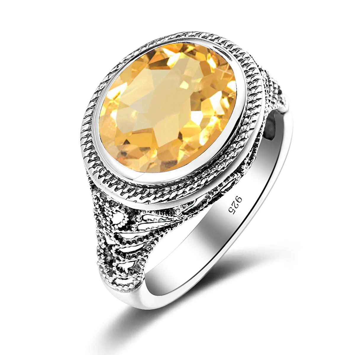 

Szjinao 100% 925 Sterling Silver Ring Luxury Oval Yellow Crystal Anniversary Gift Rings For Man Party Trend Fine Jewelry Hot