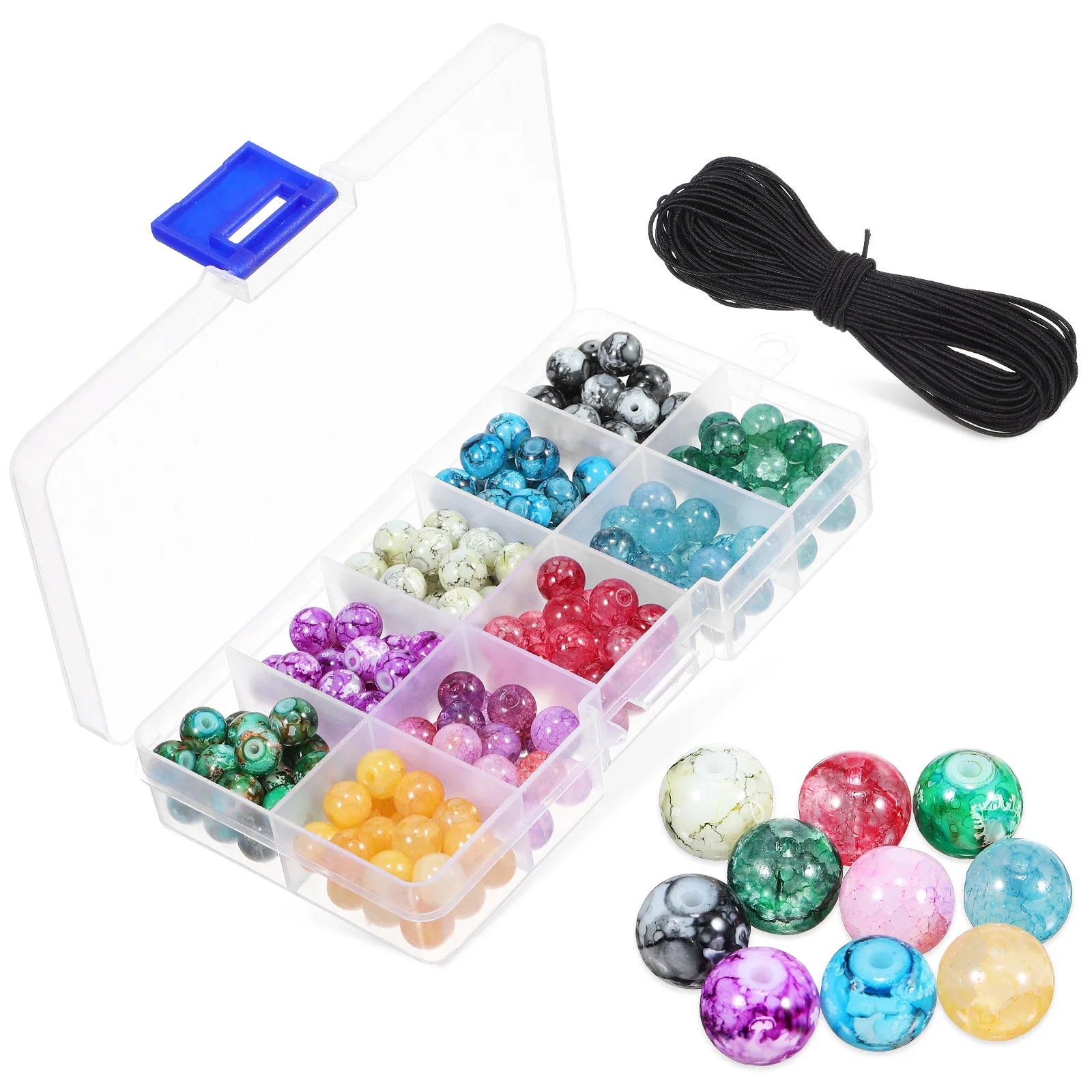 200pcs Round Beads Jewelry Spacer Beads Small Charm Beads with Elastic Rope for Necklace Bracelet