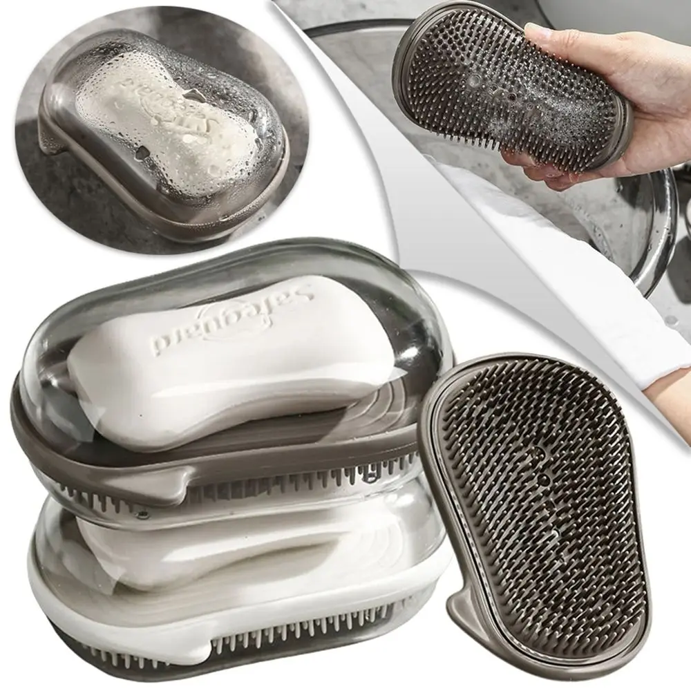 

Portable Multifunctional Bathroom Accessory Double Layer Keep Dry With Brushes Soap Holder Soap Container Soap Box Soap Case