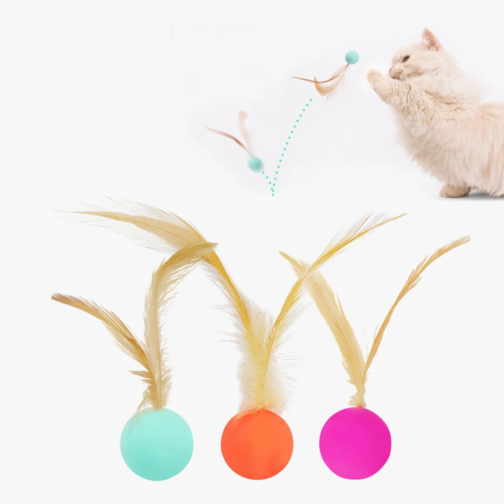 Cat Toy Bouncy Ball Interactive Funny Cats Jumping Ball With Feather to Relieve Boredom Dog Cute High-bounce Pet Toy Supplies