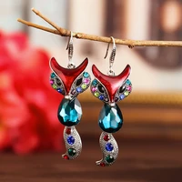 long fox alloy earrings retro personality womens earrings diamond exaggerated earrings womens fashion jewelry gift for her