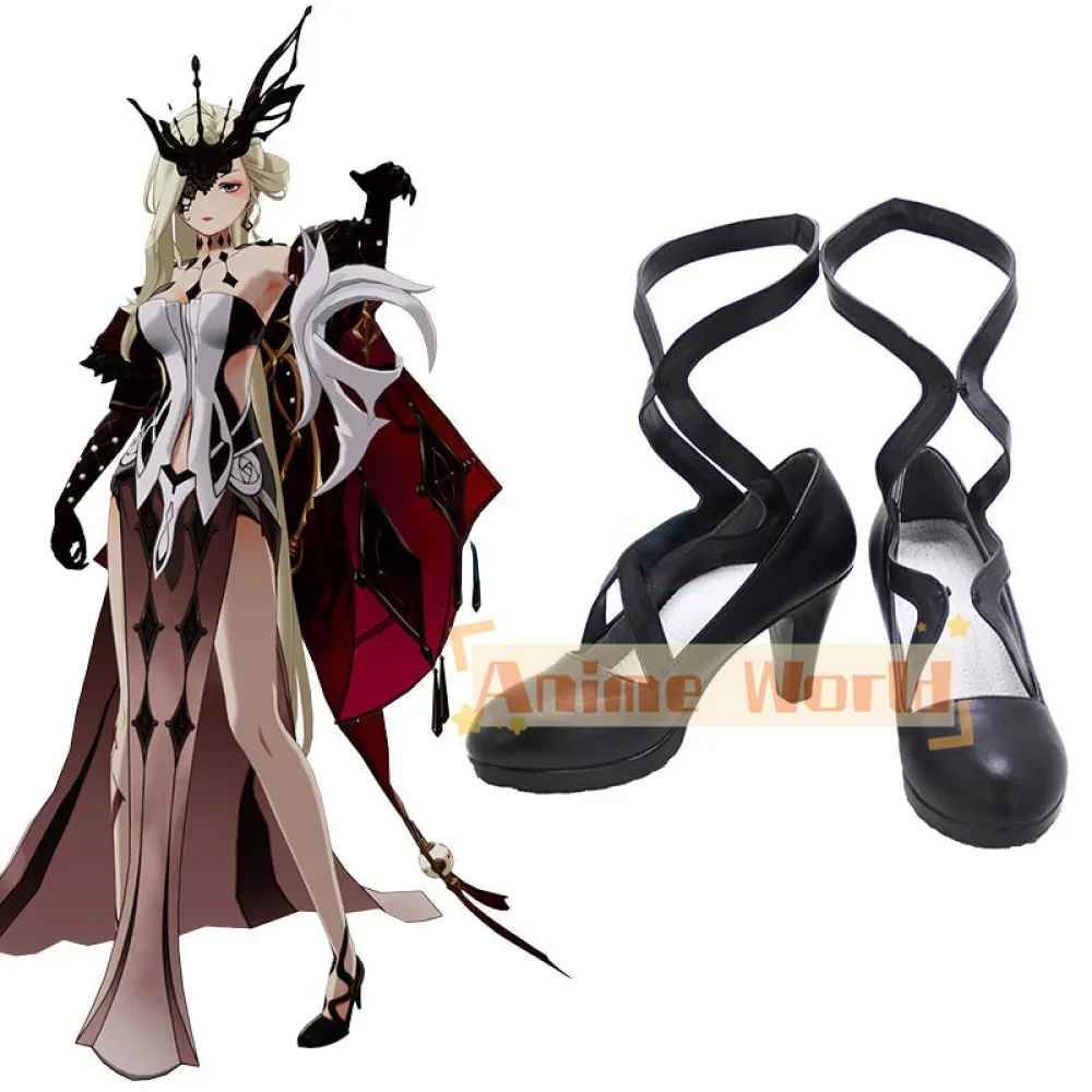 Черные туфли для косплея Genshin Impact La Lady Хэллоуин изготовленные на заказ