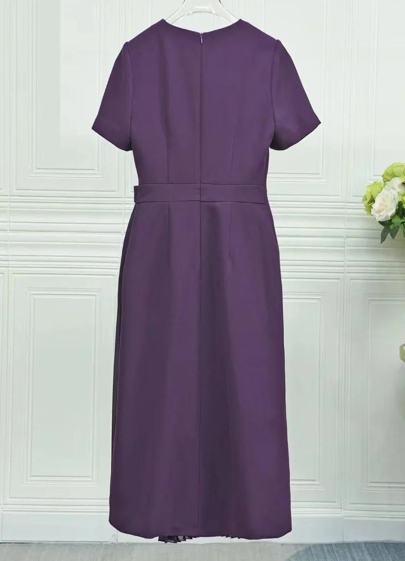 Женское Плиссированное Платье-туника фиолетовое или синее платье средней длины
