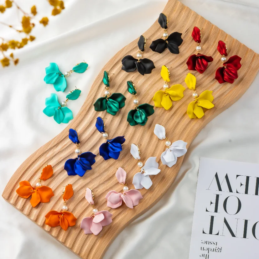 

Colorful Petal Drop Earrings Pendant Pearl Flower Dangle Fashion Jewelry Elegant Women Party Accessories Wholesale Gifts Friends