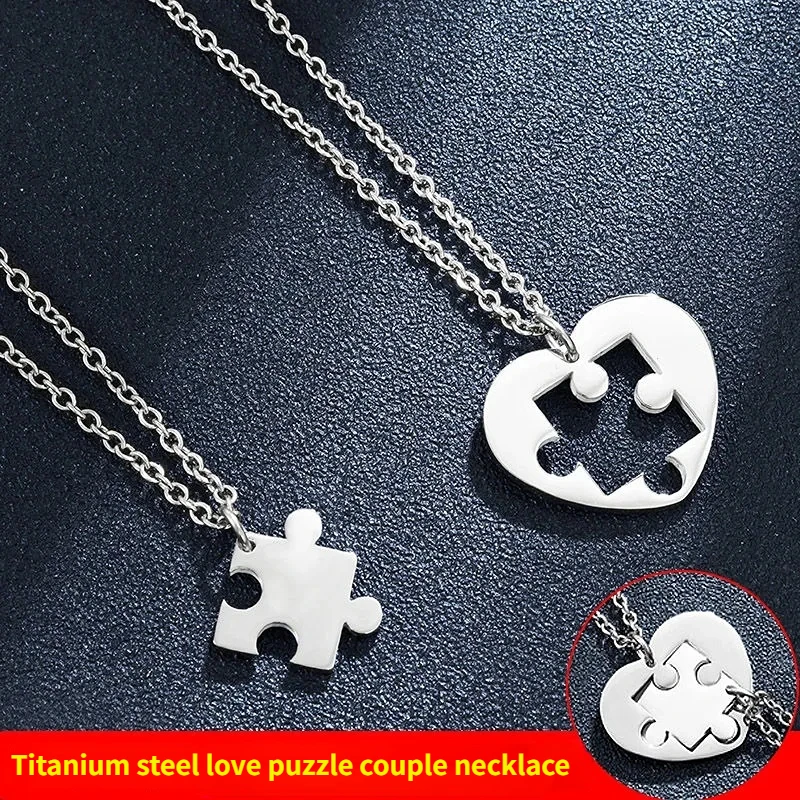 

New Titanium Steel Love Puzzle Couple Necklace Pendant Men Women Creative Jewelry Funny Long Layered Classics Necklace Chains