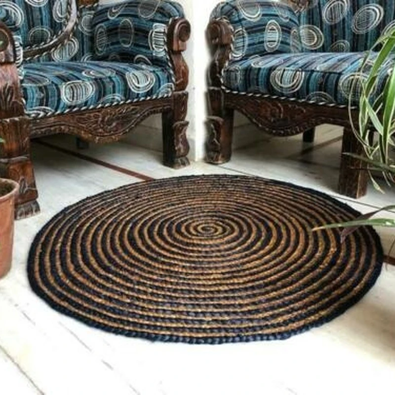 

Jute&Cotton Rug Round Natural Handmade Braided Style Reversible Modern Rustic Look Rugs Living Room Casrpet Bedroom Decoration