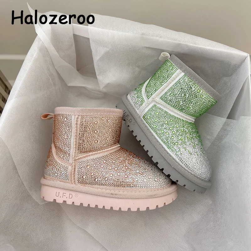 

Winter New Kids Snow Boots Baby Girls Green Brand Shoes Toddler Warm Fashion Boots Children Ankle Shoes Boys Rhinestone Shoes