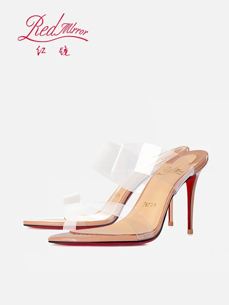 Сандалии женские на высоком каблуке прозрачные босоножки с прямыми ремешками