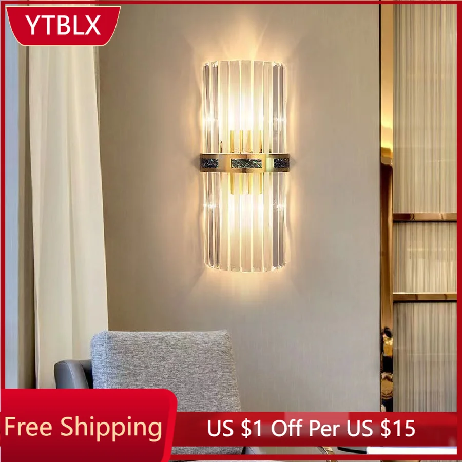 

Современная хрустальная настенная лампа с драгоценным камнем, декоративное бра для помещений, светодиодное роскошное Золотое медное освещ...