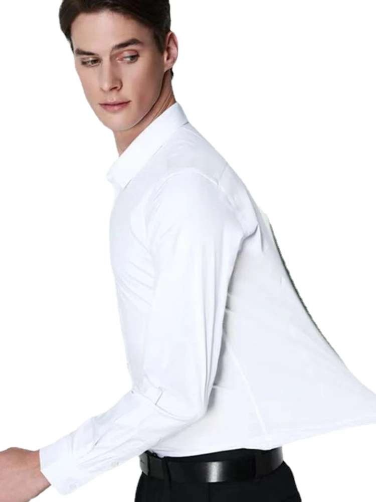 

2022 Men White Shirt Long Sleeve Elastic Anti-wrinkle Regular Fit Formal Social Camisas Plus Large Size 8XL 7XL 6XL 5XL
