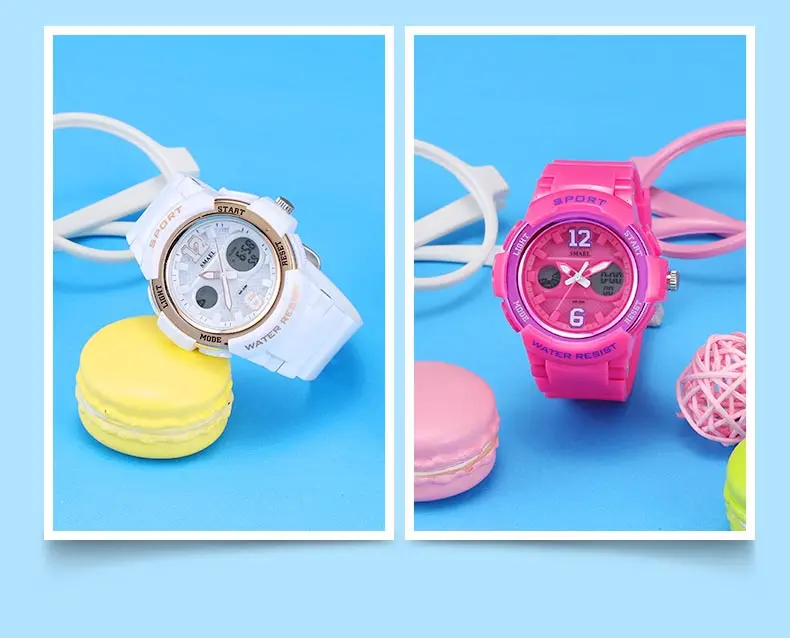 SMAEL White PU Watchband Women Dual Display Wristwatches Women's Quartz Watch Lady Fashion Watches 30M Waterproof Relojes Mujer enlarge