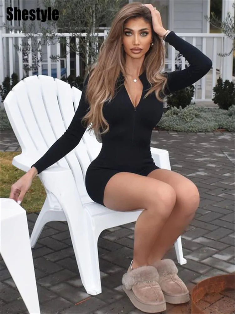 Женский комбинезон на молнии Shestyle однотонные повседневные хипстерские