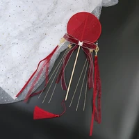 2022 hanfu accessory fan handmade palace fan hand embroidery long handle retro tassel group fan chinese style decorative fan