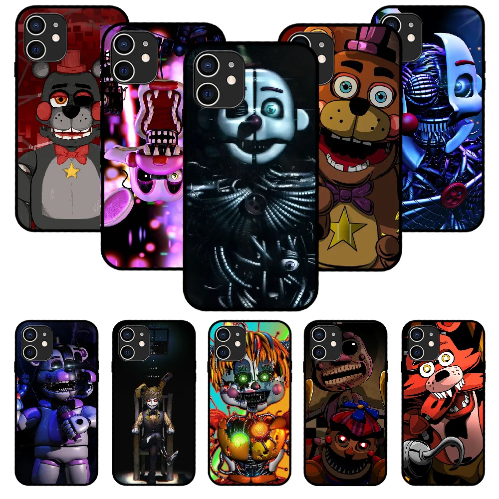 

For iPhone 13 Pro Max 12 Mini 11 SE 2020 6 6S 7 8 Plus XS X XR Phone Case Black Cover Etui Soft Coque Tpu Bumper Five Nights