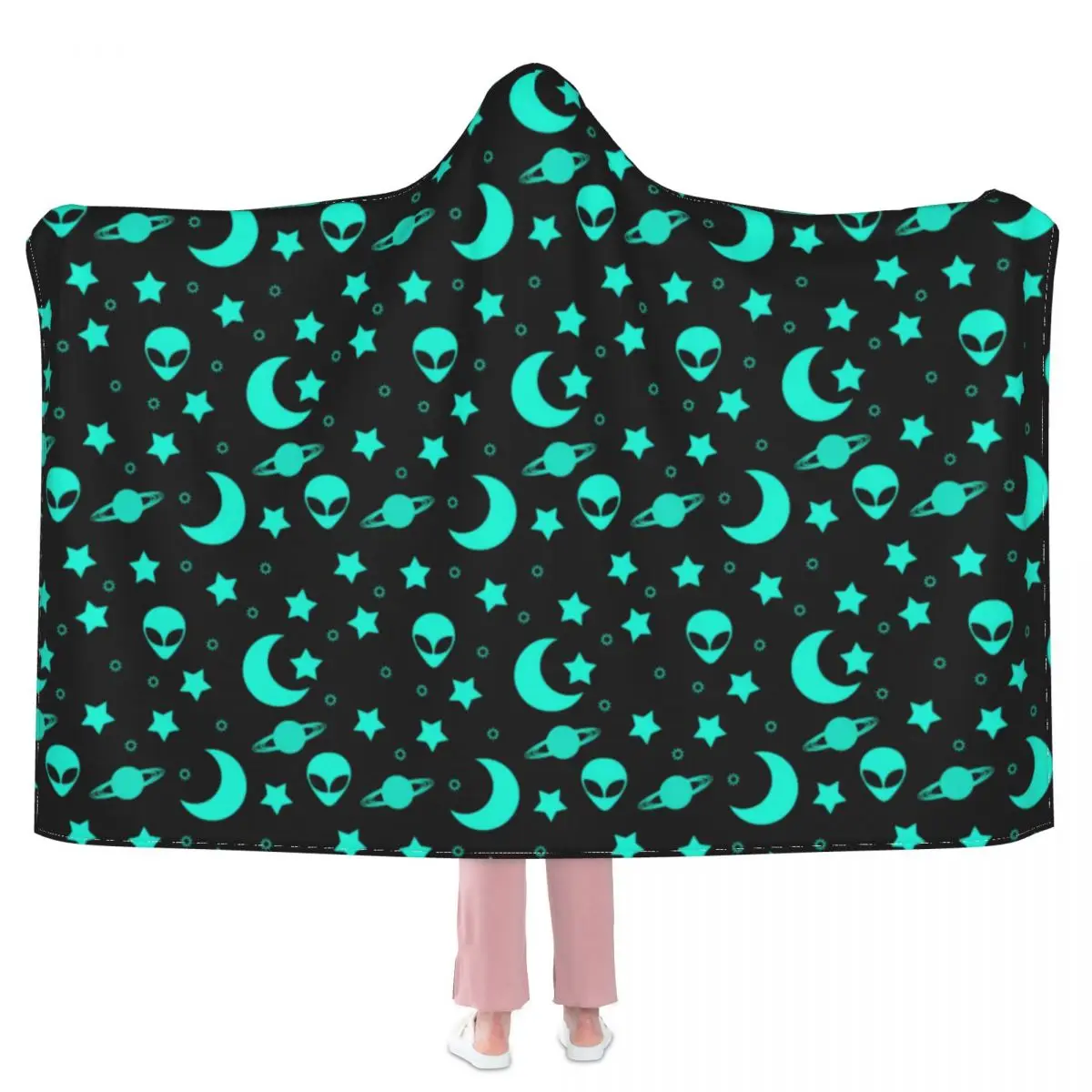 

Cartoon Moon Blanket Stars Outer Space Soft Cheap Hoodie Bedspread Furry Fleece Cold Blanket